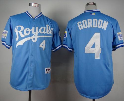 Royals #4 Alex Gordon Light Blue 1985 Turn Back The Clock Stitched MLB Jersey - Click Image to Close